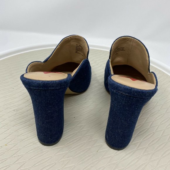 Ana Sui INC Heels 6 Denim Floral Mules Slip On Shoes Blue Beaded Pumps - Picture 8 of 12